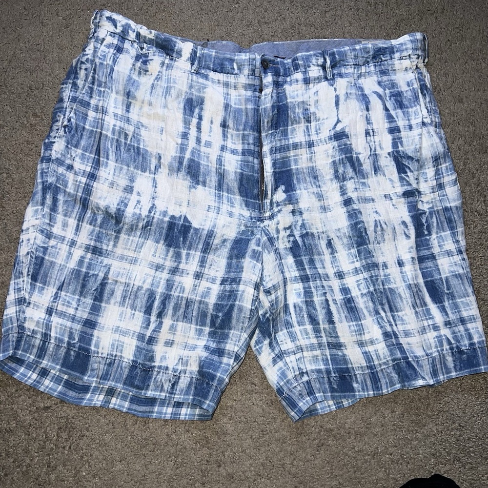 POLO RALPH LAUREN SHORTS BLUE PALID LINEN PREPPY MADRAS 48B